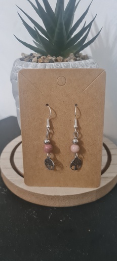 Boucle oreille Rhodochrosite et arbre de vie